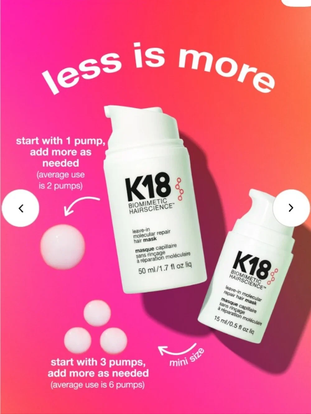 K18 Leave In Molecular Repair Hair Masks 50ml/1.7 Fl Oz. Each (LOT OF 2) NWT